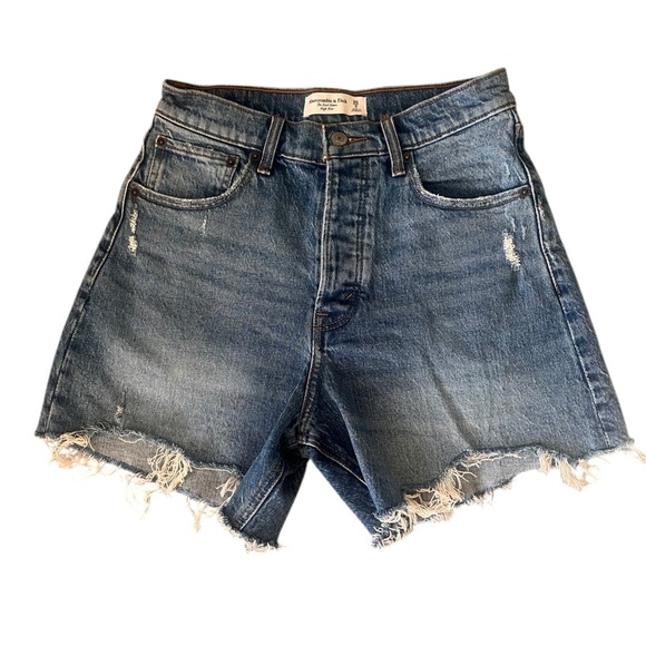 Abercrombie & Fitch Blue Jean Shorts High-Waisted Distressed Medium Wash Size 26 - Picture 1 of 4
